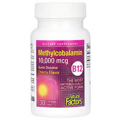 B12 Methylcobalamin, Cherry, 10,000 mcg, 30 Chewable Tablets