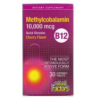 Natural Factors, Méthylcobalamine B12, Cerise, 10 000 µg, 30 comprimés à croquer