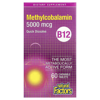 Natural Factors, Méthylcobalamine, Vitamine B12, 5000 µg, 60 comprimés à croquer