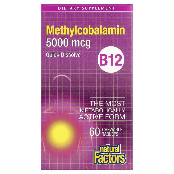 Natural Factors, B12, Methylcobalamin, 5,000 mcg, 60 Chewable Tablets — product photo 1