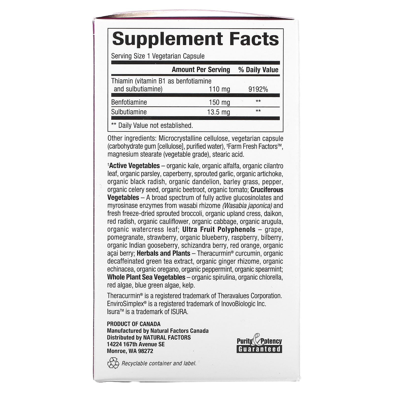 Natural Factors, BioCoenzymated, B1, Benfotiamine Plus Sulbutiamine ...