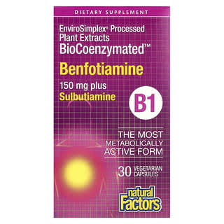 Natural Factors, Benfotiamina más sulbutiamina, 30 cápsulas vegetales
