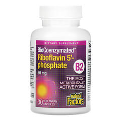Natural Factors, BioCoenzymated, вітамін B2, рибофлавін 5'-фосфат, 50 мг, 30 вегетаріанських капсул