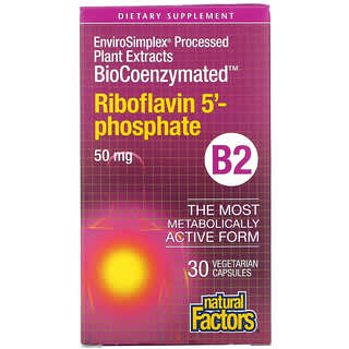 Natural Factors, BioCoenzymated, B2, Riboflavina 5'-fosfato, 50 mg, 30 cápsulas vegetales