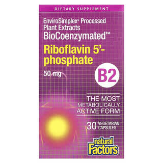 Natural Factors, BioCoenzymated, B2, Fosfato de Riboflavina, 50 mg, 30 Cápsulas Vegetarianas