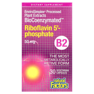 Natural Factors, BioCoenzymated, Vitamina B2, Riboflavina-5'-fosfato, 50 mg, 30 cápsulas vegetales