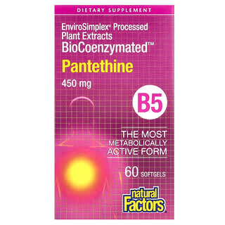 Natural Factors, BioCoenzymated, B5, Pantetina, 450 mg, 60 Cápsulas Softgel