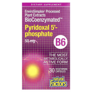 Natural Factors‏, BioCoenzymated, B6, פירידוקסל-5'-פוספט, 50 מ"ג, 30 כמוסות צמחוניות
