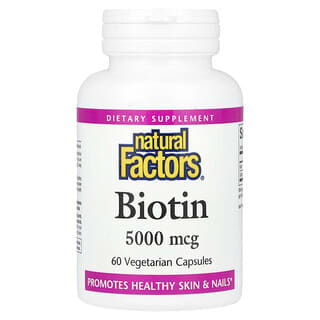 Natural Factors, Биотин, 5000 мкг, 60 вегетарианских капсул