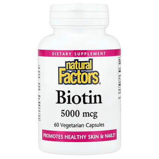 Natural Factors, Biotin, 5 000 μg, 60 vegetariánských kapslí