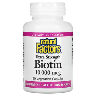 Natural Factors, Biotine extra-puissante, 10 000 µg, 60 capsules végétariennes 