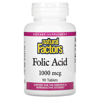 Natural Factors, Acide folique, 1000 µg, 90 comprimés