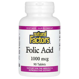Natural Factors, Ácido fólico, 1000 mcg, 90 comprimidos