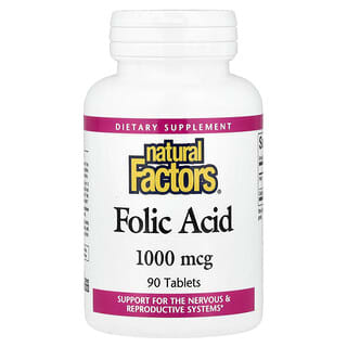 Natural Factors, Ácido fólico, 1000 mcg, 90 comprimidos