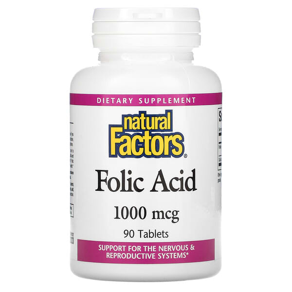 Natural Factors, Ácido fólico, 1000 mcg, 90 comprimidos