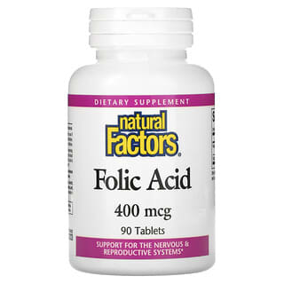 Natural Factors‏, Folic Acid, 400 mcg, 90 Tablets