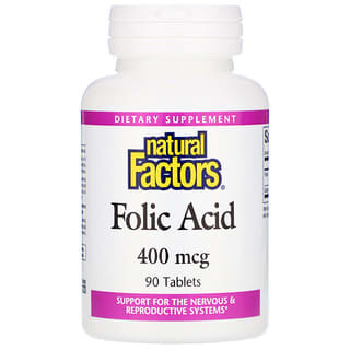 Natural Factors, Acide folique, 400 µg, 90 Comprimés