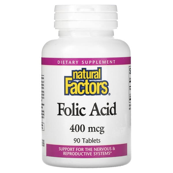 Natural Factors, Ácido Fólico, 400 mcg, 90 Tabletas