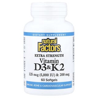 Natural Factors, Vitaminas D3 y K2, 60 cápsulas blandas