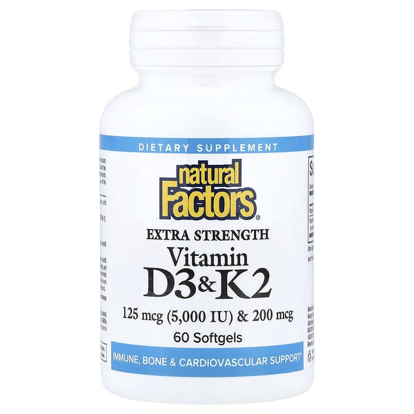 Natural Factors, Vitamin D3 & K2, 60 Softgels — product photo 1