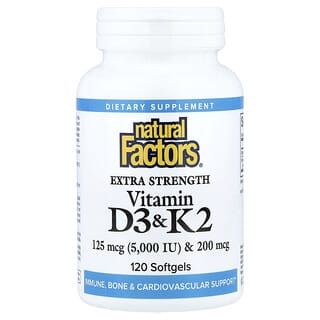 Natural Factors, Vitaminas D3 y K2, 120 cápsulas blandas