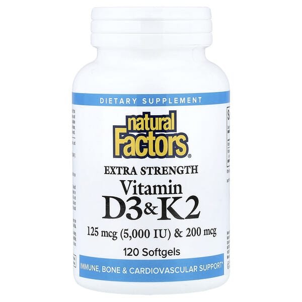 Natural Factors, Vitamin D3 & K2, 120 Softgels — product photo 1