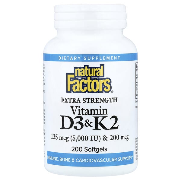 Natural Factors, Vitamin D3 & K2, 200 Softgels — product photo 1