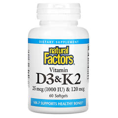 Natural Factors‏, ויטמין D3‏ ו-K2, 60 כמוסות רכות