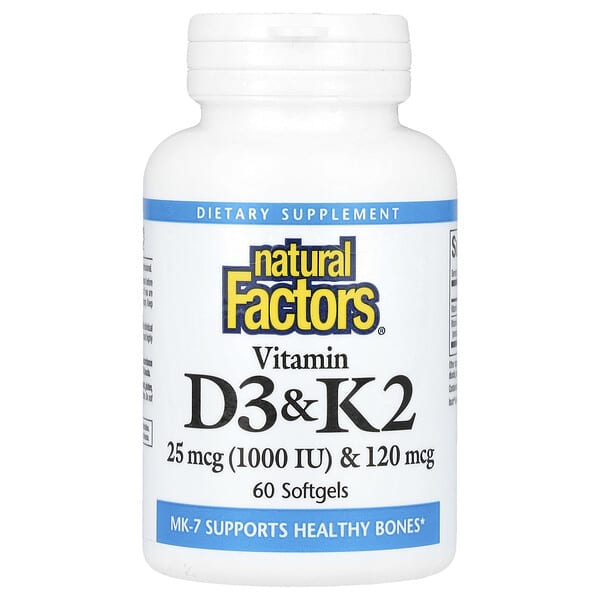 Natural Factors, 維生素 D3 + K2，60 粒軟膠囊