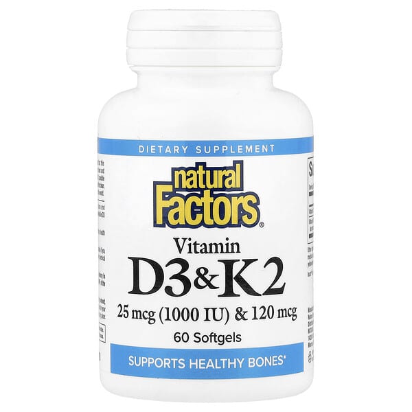 Natural Factors, 비타민D3 & K2, 25mcg(1,000IU) & 120mcg, 소프트젤 60정
