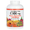 Fruit Flavor Chew Vitamin C, Vitamin C mit Fruchtgeschmack zum Kauen, Pfirsich, Passionsfrucht und Mango, 500 mg, 180 Kautabletten
