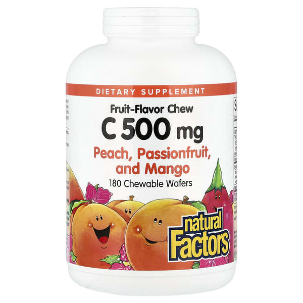 Natural Factors, Vitamin C, Fruit-Flavor Chew, Peach, Passionfruit and Mango, 500 mg, 180 Chewable Wafers — product photo 1