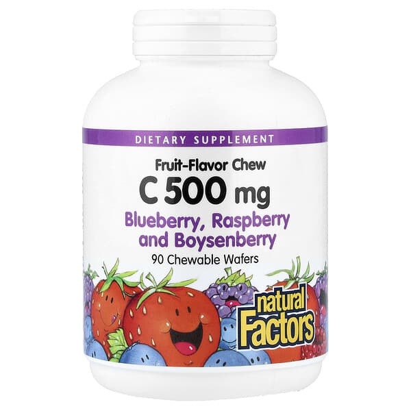 Natural Factors, Vitamin C Fruit-Flavor Chew, Blueberry, Raspberry and Boysenberry, 500 mg, 90 Chewable Wafers — product photo 1