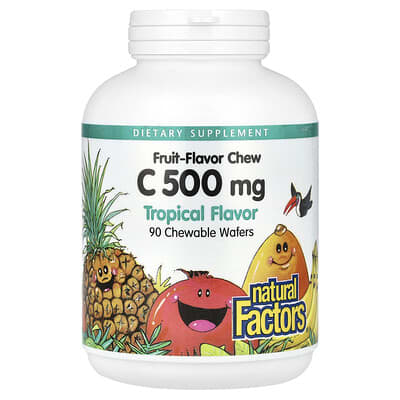 Natural Factors, Fruit Vitamin C Chewable Tablets, Tropical Fruit Flavor, 500 mg, 90 Chewable Tablets