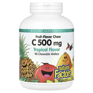 Natural Factors, фруктовые жевательные таблетки с витамином C, тропические фрукты, 500 мг, 90 жевательных таблеток