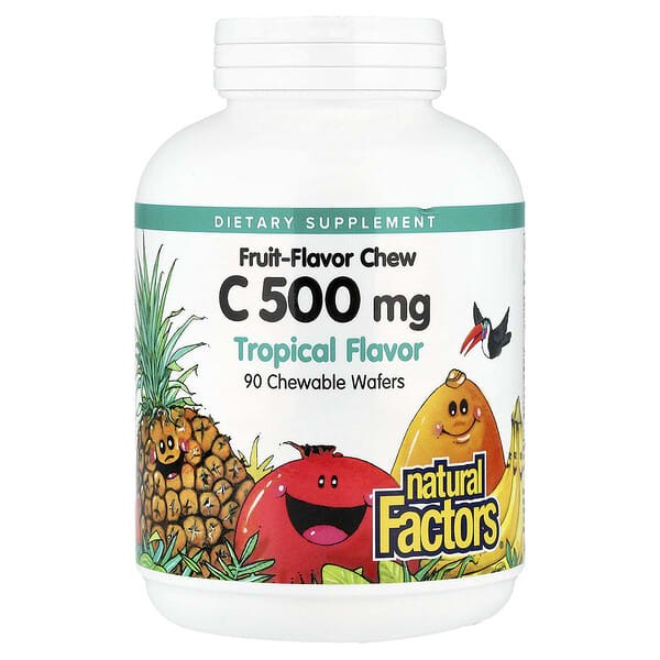 Natural Factors, Vitamin C, Fruit-Flavor Chew, Tropical, 500 mg, 90 Chewable Wafers — product photo 1