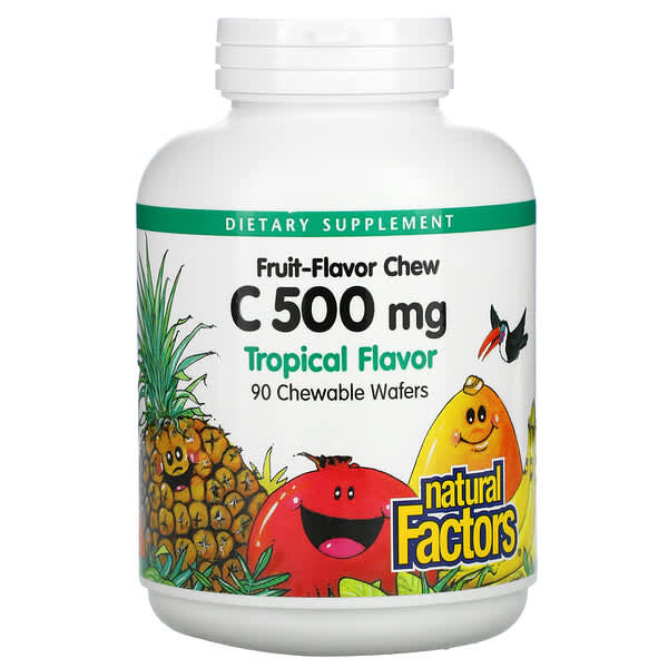 Natural Factors, фруктові жувальні таблетки з вітаміном C, тропічні фрукти, 500 мг, 90 жувальних таблеток