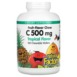 Natural Factors, Vitamina C masticable con sabor a frutas, Tropical, 500 mg, 180 obleas masticables