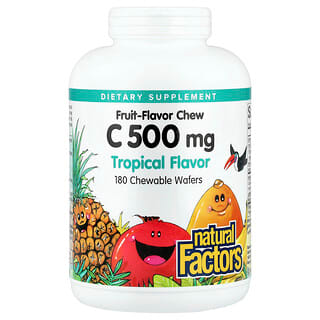 Natural Factors, Vitamine C, Fruitsmaak Kauwtablet, Tropisch, 500 mg, 180 Kauwwafels