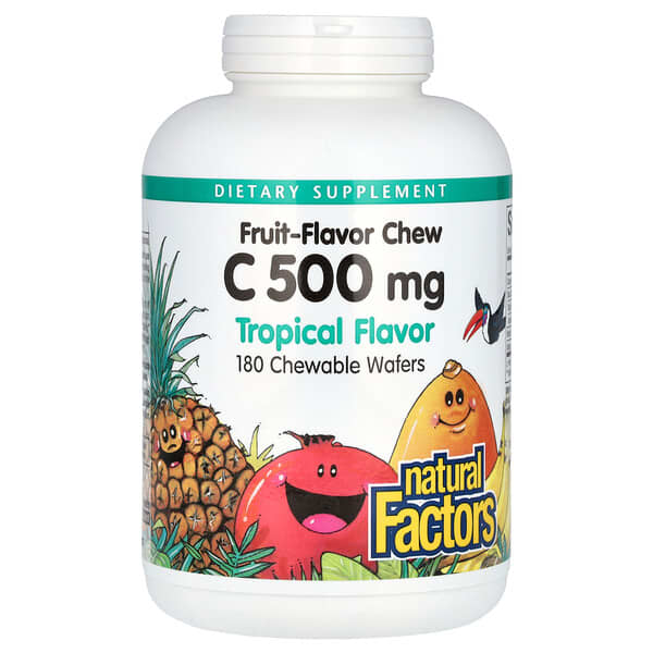 Natural Factors Vitamin C, Fruit-Flavor Chew, Tropical, 500 mg, 180 Chewable Wafers