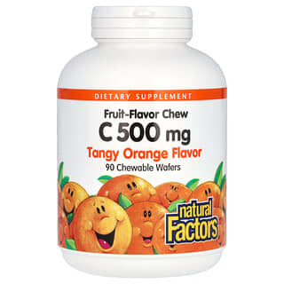 ناتورال فاكتورز‏, فيتامين جـ بنكهة الفاكهة ، منعش البرتقال ، 500 ملجم ، 90 رقاقة ويفر قابلة للمضغ