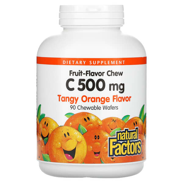 Natural Factors‏, Fruit-Flavor Chew Vitamin C, Tangy Orange, 500 mg, 90 Chewable Wafers