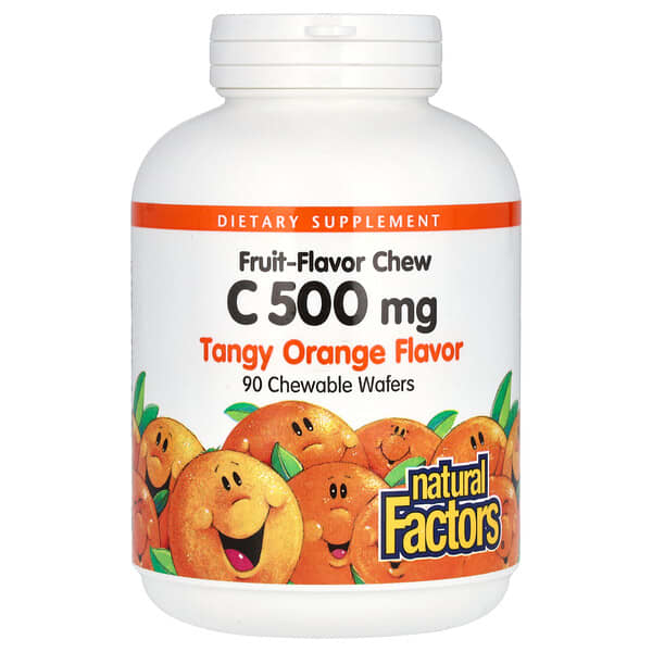Natural Factors Vitamin C, Fruit-Flavor Chew, Tangy Orange, 500 mg, 90 Chewable Wafers