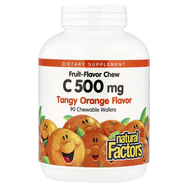 Natural Factors, Vitamin C, Fruit-Flavor Chew, Tangy Orange, 500 mg, 90 Chewable Wafers — product photo 1