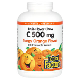 Natural Factors, Masticables con sabor a frutas y vitamina C, Naranja ácida, 500 mg, 180 obleas masticables