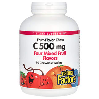 Natural Factors, Жевательный витамин C со вкусом фруктов, смесь четырех фруктовых вкусов, 500 мг, 90 жевательных вафель