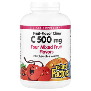 Natural Factors, Fruit-Flavor Chew Vitamin C, Four Mixed Fruit, 180 Chewable Wafers (500 mg per Wafer)