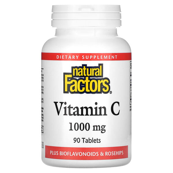 Natural Factors‏, ויטמין C, בתוספת ביופלבונואידים וורד הבר, 1,000 מ"ג, 90 טבליות