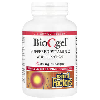 Natural Factors, BioCgel, Vitamine C tamponnée avec BerryRich, 500 mg, 90 capsules à enveloppe molle