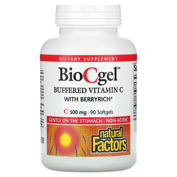 Natural Factors, BioCgel（バイオシージェル）、BerryRich（ベリーリッチ）配合緩衝型ビタミンC、500mg、ソフトジェル90粒